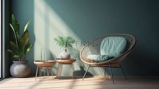 时尚单人椅和咖啡桌的家居装饰 3D 渲染