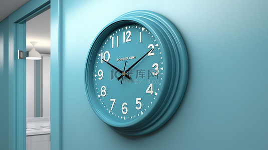 时钟表盘背景图片_海蓝色办公室挂钟设置为 5 点钟的 3D 插图