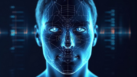 科技数据界面背景图片_革命性的面部识别技术3D扫描界面和面部识别概念
