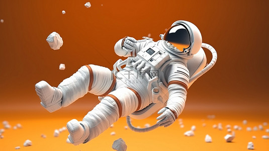 宇航员自由落体的 3d 插图
