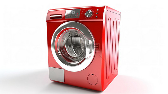 白色背景 3D 渲染高品质洗衣机，饰有红丝带