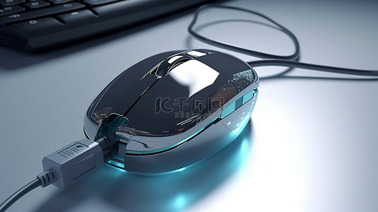 电脑鼠标和螺丝刀融合在 3D 渲染中