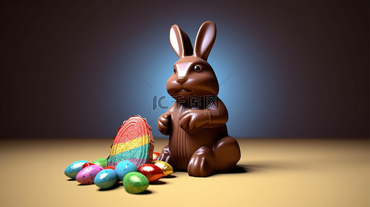 兔子图标背景图片_受复活节兔子启发的 3D 巧克力社交媒体图标