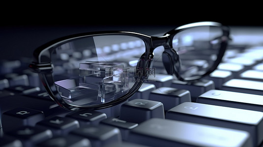 在家视频背景图片_视频概念中键盘上 3D 眼镜的特写视图