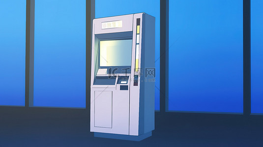 刷卡优惠背景图片_以银行和技术为主题背景的 ATM 机的卡通风格 3D 渲染