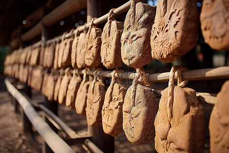 饼干食品背景图片_京都的一座神社里排着一排饼干