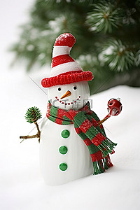 卡通长袜背景图片_红色条纹长袜的白色小雪人 圣诞节 圣诞雪人