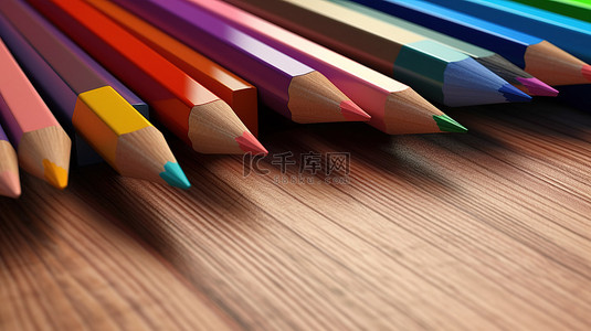 淡绿色纸背景图片_彩色铅笔和空白纸放在木质表面上的充满活力的 3D 渲染