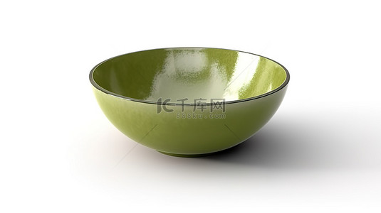 纯白色背景上的 3D 渲染绿色陶瓷碗