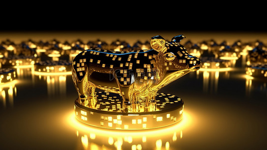 荧光灯背景图片_一堆牛生肖金条上反射的对角荧光灯的 3D 渲染