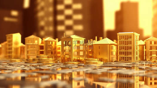 金融房背景图片_投资房地产是住宅金融和经济增长 3D 渲染的黄金机会