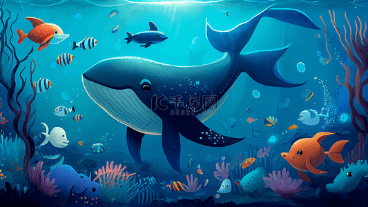 可爱卡通鲸鱼背景图片_海底世界可爱卡通背景