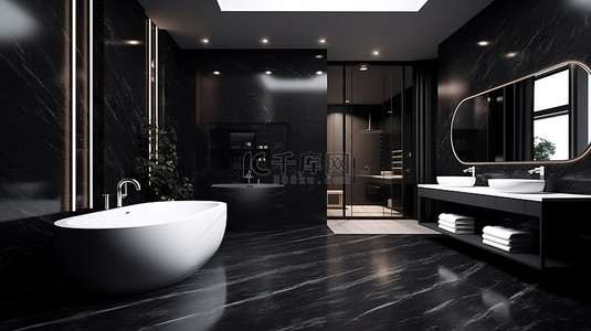令人惊叹的黑暗浴室和厕所 3D 渲染豪华