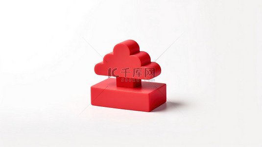细长的小云 3d 图标为红色，颜色平坦，塑料纹理