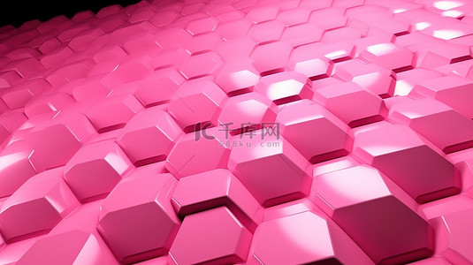 具有抽象粉红色六边形的蜂窝背景的 3D 渲染