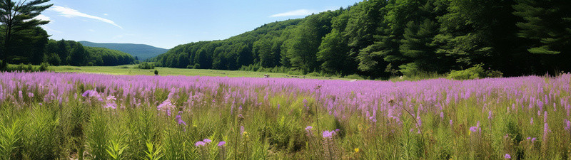 花田景观背景图片_蓝天和绿色地形附近的紫色花田