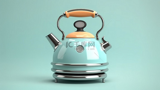 水壶背景图片_复古风格厨房电器 3D 渲染老式水壶茶壶从前面