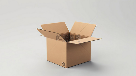 白色背景下打开的盒子的未装箱 3D 插图