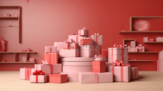 网上购物背景背景图片_网上购物销售平台的 3D 渲染，包含各种礼品