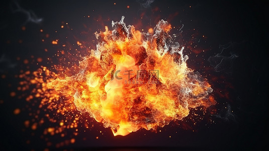 冰火元素背景图片_带有火花元素的火热概念设计的 3D 插图