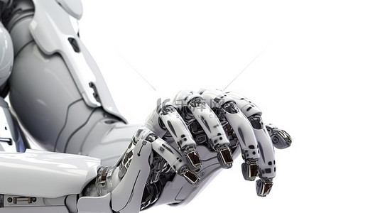 孤立在白色空手女性机器人或机器人 3D 渲染拿着名片