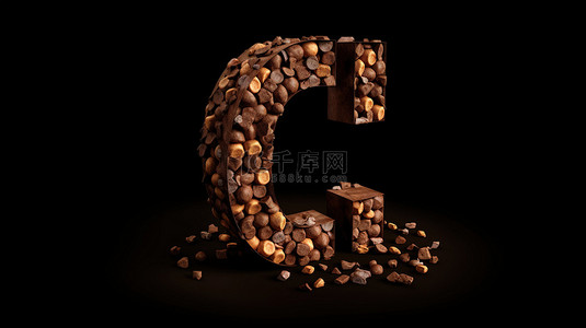 巧克力碎背景图片_巧克力片和碎片中字母 c 的 3d 插图