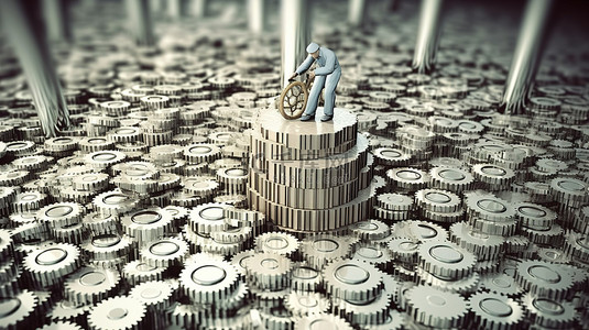 创业融资计划书背景图片_3D 可视化中金钱和机械中的机械师