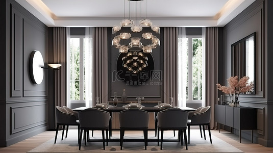 起居室背景图片_以 3d 渲染的豪华相框装饰起居室和餐厅