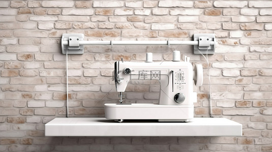 3D 渲染的砖墙中的现代缝纫机