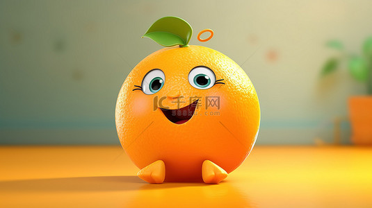 水果卡通背景图片_微笑的橙色水果卡通人物的可爱 3D 渲染