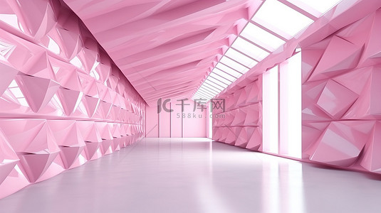 渲染 3D 设计粉红色建筑，具有白色墙壁纹理和内部图案