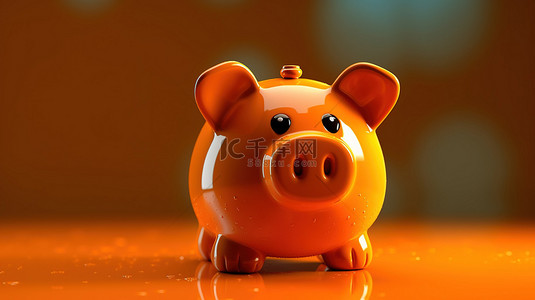金金猪背景图片_象征经济金融和省钱的橙色存钱罐的 3D 插图