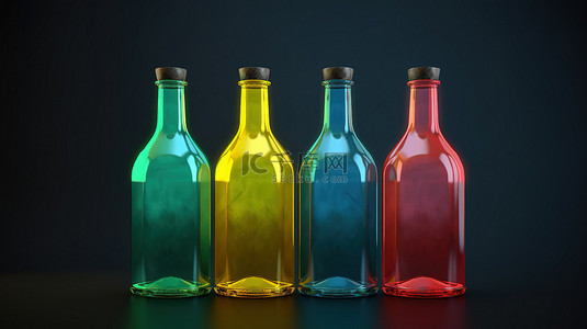彩色背景 3d 渲染中的孤立卡通玻璃瓶