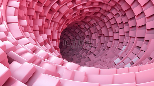 螺旋形线条背景图片_扭曲的粉红色螺旋抽象纹理中圆形踏板的 3D 插图