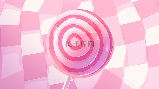 粉红色径向条纹图案背景与 3d 渲染卡通甜棒棒糖