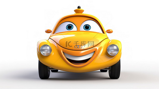 赛车卡通背景图片_一个俏皮的汽车角色的 3D 插图