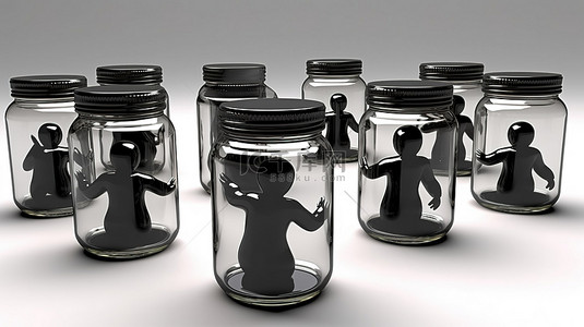 商业任务背景图片_手机旁边有已完成任务的罐子，里面有 3D 人物