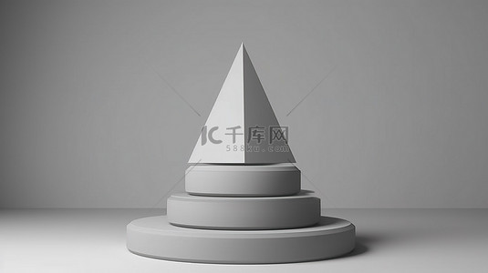 时尚背景背景图片_高架金字塔形讲台采用时尚灰色，非常适合展示产品 3D 渲染