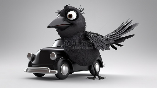 车图背景图片_车里的 3d 黑鸟用幽默的表情竖起大拇指