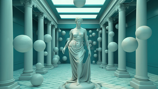 神兽雕像背景图片_米洛维纳斯雕像及其引人注目的球体在超现实的 3D 插图中
