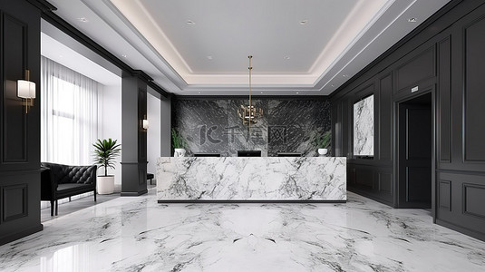 食堂背景图片_3d 渲染的现代豪华办公室和酒店的大理石主题接待处和休息室