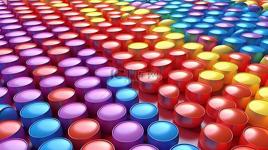 彩虹色充满活力的糖果涂层巧克力按钮图案的 3D 渲染