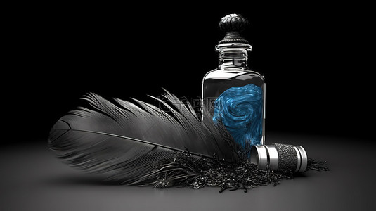 羽毛羽毛毛背景图片_3D 渲染羽毛和墨水瓶与 Alpha 通道