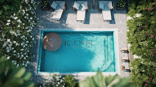 酒背景图片_设计精美的后院顶视图室外游泳池的 3D 渲染