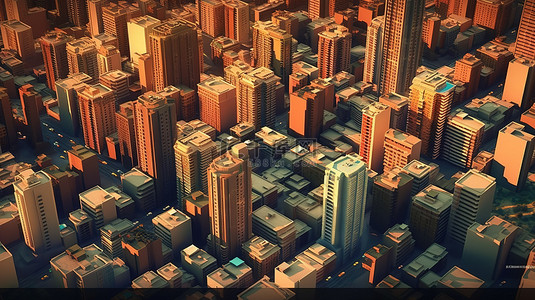 3D 低多边形城市景观的俯视视角