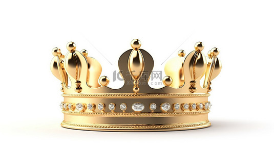 金色白色孤立王冠的 3D 渲染