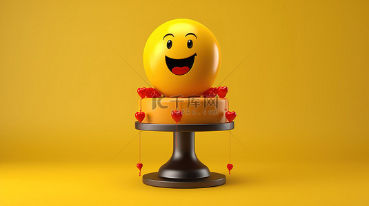 微笑表情背景图片_浮动背景上带有爱情气球表情符号的微笑表情符号的 3D 讲台