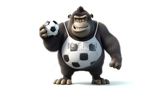 踢足球标志背景图片_有趣的 3d 猿展示标志和踢足球