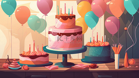 粉色卡通蛋糕背景图片_派对蛋糕生日粉色