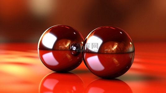 血红色背景图片_模糊的棕色背景与两个光滑的红色胶球抽象 3D 插图